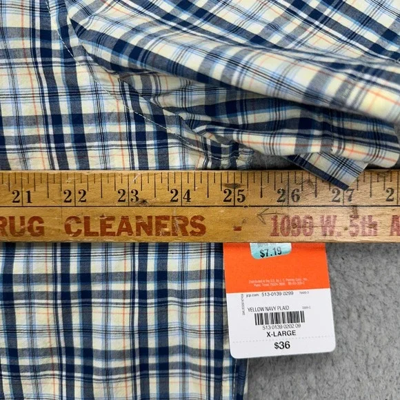 St Johns Bay Button Down Shirt Adult XL Blue Yellow Plaid Comfort Flex Mens NEW